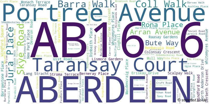 A word cloud for the AB16 6 postcode